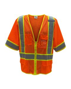 Sheffield SP-1243 Class 3 Safety Vest – Hi-Vis Orange, Mesh, Reflective Tape, Zipper Closure, ANSI/ISEA Type R, Lightweight Fit