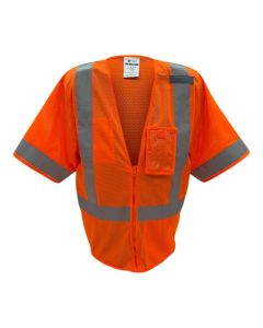 Sheffield SP-1265 Class 3 Safety Vest – Hi-Vis Orange, ANSI/ISEA Compliant, Mesh Fabric, Reflective, Zipper Front, Economy Fit