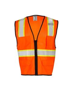 Hi-Vis 4 Pocket Contrast Mesh Vest, Color Orange-Class 2 (2X/3X) - 1518-2X/3X