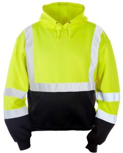 Kishigo, Hi-Vis pull over hooded sweatshirt Lime. 2" wide reflective material. Type R Class 3 Compliant. Size Medium - JS154-M