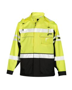 Hi-Vis Premium Black Series 2 in 1 Waterproof Jacket with Removable Hood  & Liner Class 3 Lime - JS135-2X