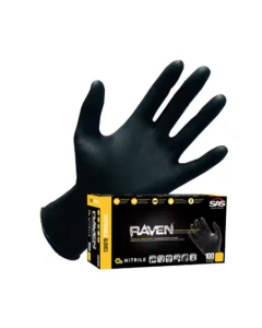 SAS Safety 66520 Raven Powder-Free Disposable Black Nitrile 7 Mil Mil Gloves, XXL , 100 Gloves by Weight