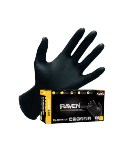 SAS Safety 66518 Raven Powder-Free Disposable Black Nitrile 7-Mil Gloves, Large, 100 Gloves by Weight