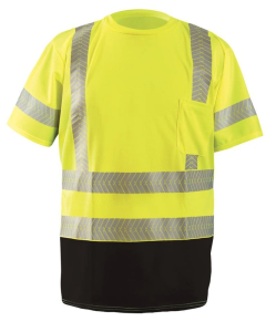Occunomix, Segmented Tape Short Sleeve Class 3 T-Shirt, w/pkt, Black bottom, Size: XL