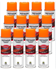 Rust-Oleum Industrial Choice M1400 System Water-Based Construction Marking Paint, 17 oz, Fluorescent Orange, 12 Pack