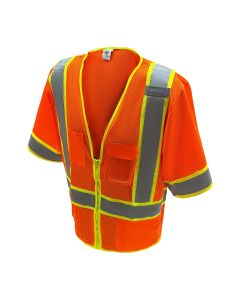 Sheffield SP-1243 Class 3 Safety Vest – Hi-Vis Orange, Mesh, Reflective Tape, Zipper Closure, ANSI/ISEA Type R, Lightweight Fit