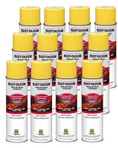 Rust-Oleum Industrial Choice M1400 System Water-Based Construction Marking Paint, 17 oz, High Visibility Yellow, 12 Pack
