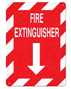 fire extinguisher down arror sign